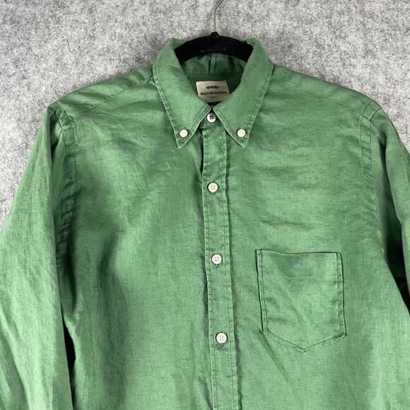Bensimon 100% Linen Shirt Mens Small Green Button Down Long Sleeve Preppy - Picture 2 of 13